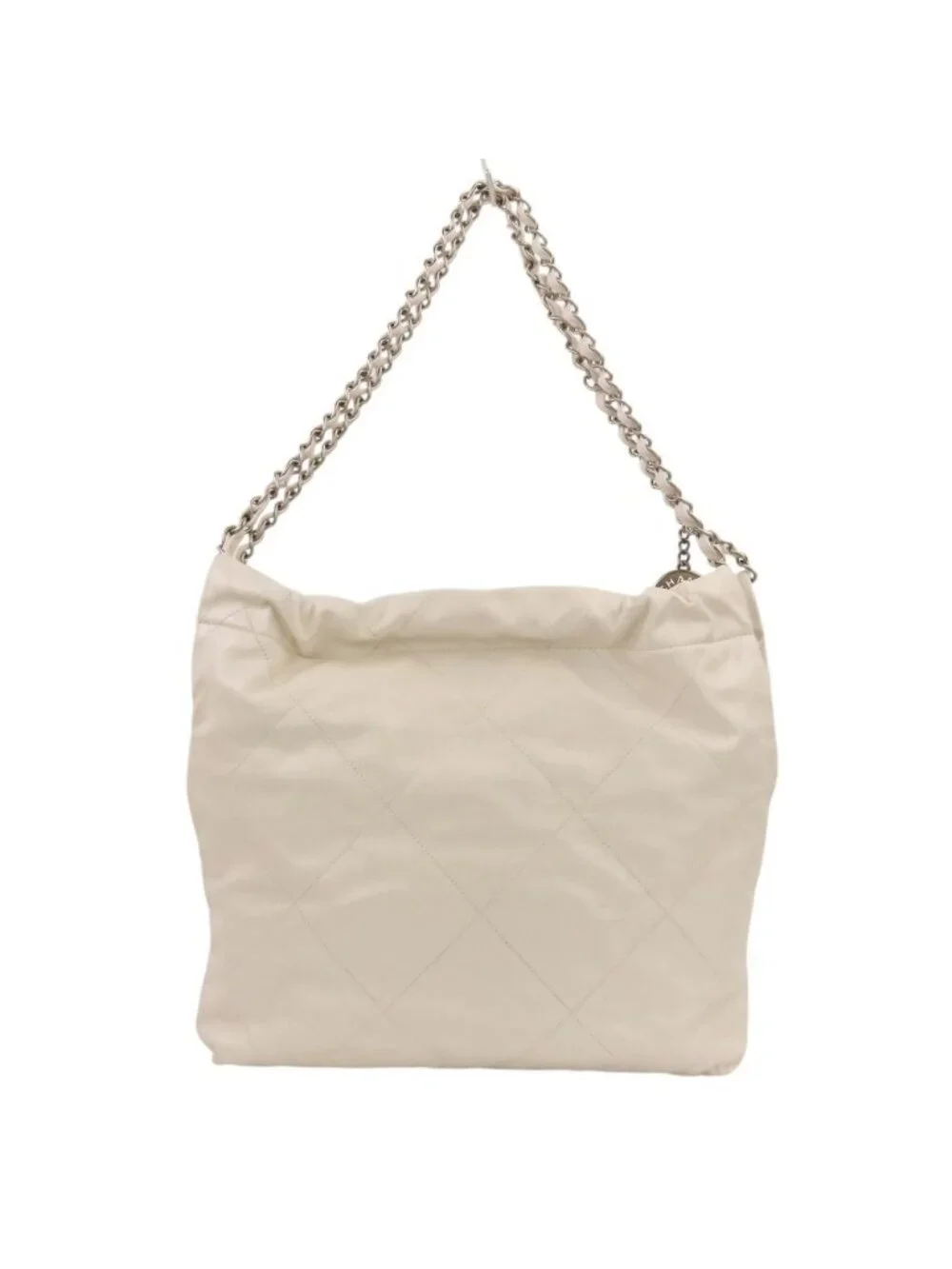 Chanel 22 Chain CC Logo Leather Shoulder Bag White Antique Silver